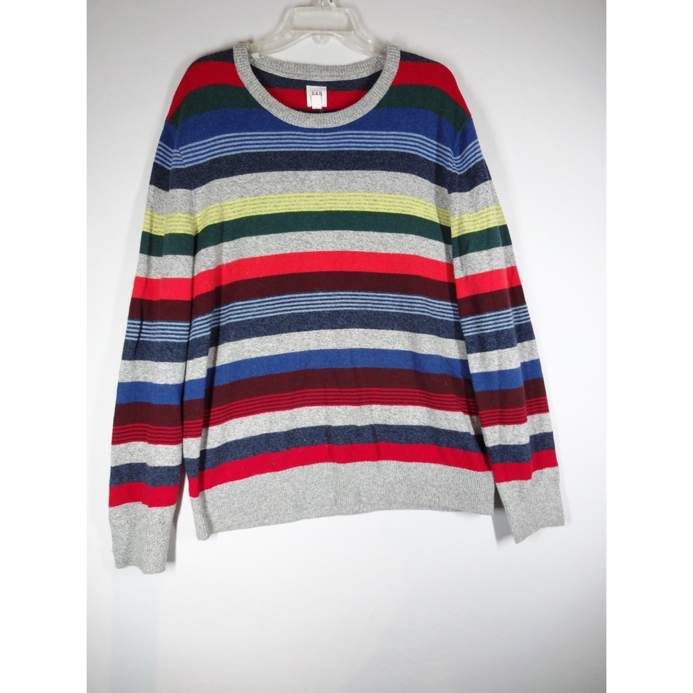 GAP Sweater Mens XL Multicolor Merino Wool Blend Striped Crewneck Preppy Retro